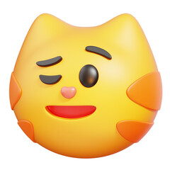Cat with wry smile emoji. Cat emotion cartoon icon. Animal emoticon. 3D illustration