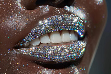 Obraz premium AI generated close up photo of aesthetic bright smile shiny lips