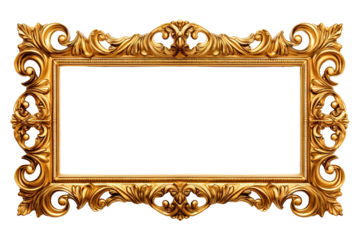 A Gilded Ornate Frame Awaits Its Moment on a White or Clear Surface PNG Transparent Background.
