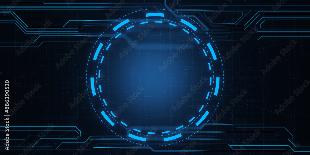Leinwandbilder creative bright blue tech background with linear circle. innovation and technology concept. 3d rende