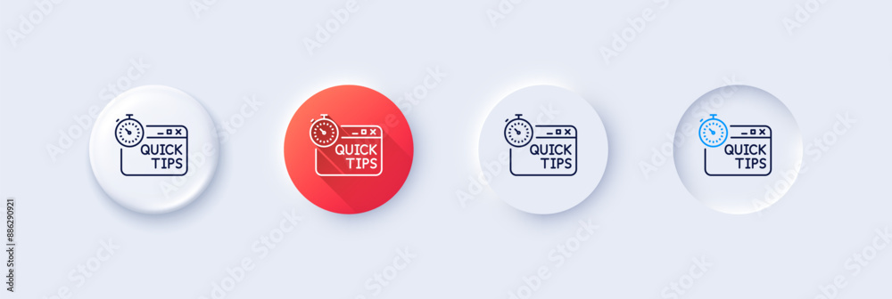 Poster quick tips line icon. neumorphic, red gradient, 3d pin buttons. helpful tricks sign. tutorials with 