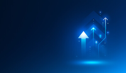 Growth up arrow sign business success graphic design on illustration concept web banner background of abstract direction icon symbol market trend or increase money forward target startup presentation.