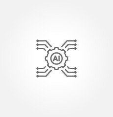 Digital technology gear icon concept isolated on white background. Vector illustration. Artificial intelligence AI processor chip icon.AI Processor circuit vector set.