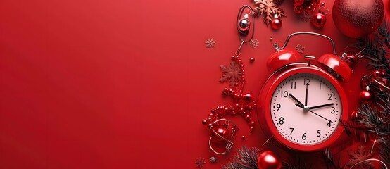 Red Alarm Clock Christmas New Year's Eve Banner