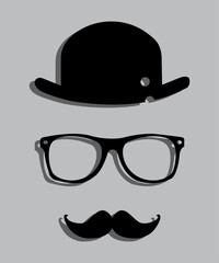 Vintage silhouette of top hat, mustaches, eye glass. elegant icons.