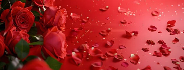 Romantic Red Roses and Petals for Valentines