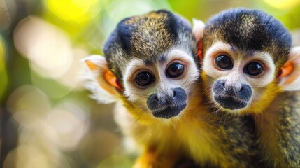 Obraz premium Two Curious Squirrel Monkeys Looking at the Camera