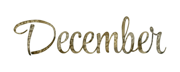 Watercolor hand drawn lettering isolated background. Handwritten message. Painted Months winter December text. Letters. Calendar, print, cards, banner, poster, glider, invitation, sticker 