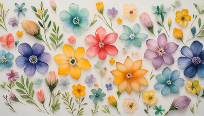 Illustration in aquarelle and watercolor. Wild flowers. Springtime. Field.