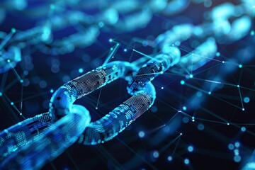Detailed view of a chain against a dark backdrop, Create an abstract representation of decentralized ledger systems