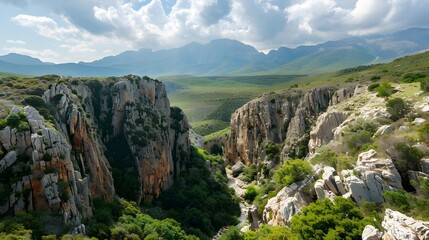 Naklejka premium View of Gola di Gorropu (Gorropu Canyon), Supramonte mountains landscape, Sardinia island, Italy