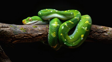 Obraz premium Green Tree Python Wrapped Around a Branch
