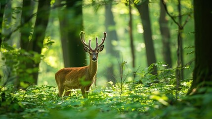 A Majestic Buck Stands Tall in the Lush Forest