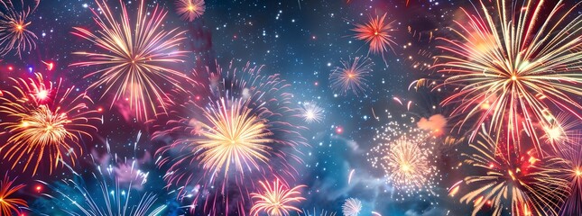 Fototapeta premium Colorful Fireworks Display Night Sky Celebration