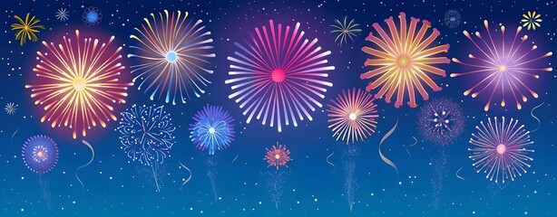 Colorful Fireworks Display in Night Sky