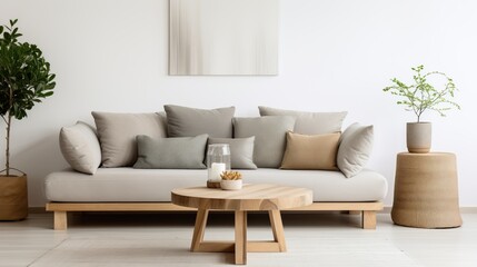 Serene Minimalist Living Room with Wooden Accents