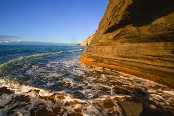 summer sea, Europe, Greece, Sidari resort, rocky coast of popular greek island of Greece - Corfu (Kerkyra), Europe