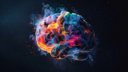 A colorful brain with a lot of smoke coming out of it