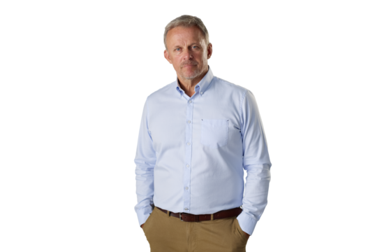 Portrait of a Middle-Aged Man in a Light Blue Dress Shirt - Powered by Adobe