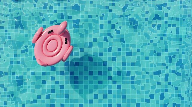 Seamless looping animation of flamingo float in swimming pool. Summer swimming pool party. 3d render
