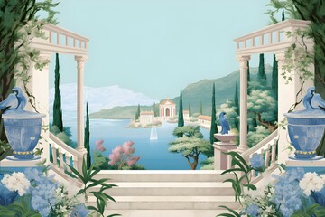 Fototapeta premium Majestic Greek Garden Panorama