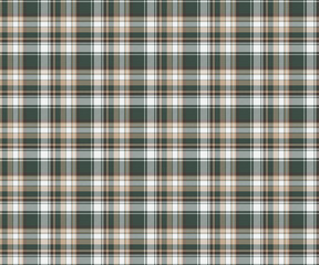 Plaid fabric pattern, green, white, yellow, brown, seamless for textiles and design clothing, skirts, pants, aprons, tablecloths, blankets or decorative fabrics. Vector illustration.