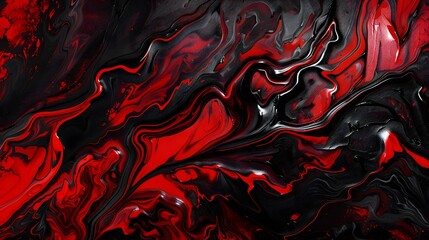 Abstract Red And Black Fluid Lines Oil Painting