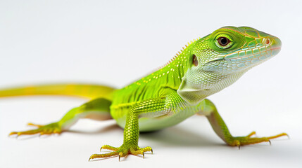 Green lizard isolated on white background.