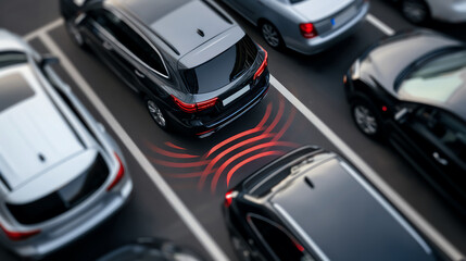 Fototapeta premium Advanced LPR camera in parking system, smart technology, vehicles and parking spaces,