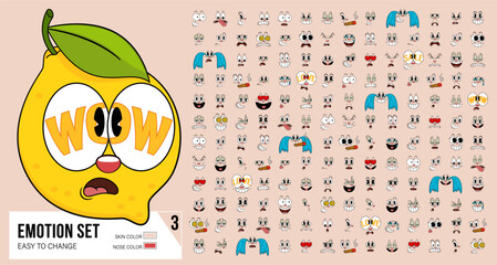 Set of retro cartoon comic faces with different emotional expressions. Cartoon funny faces. Caricature emotions. Expressive emotion, eyes, smiling, crying and surprised character face expressions. © Pro_Vector