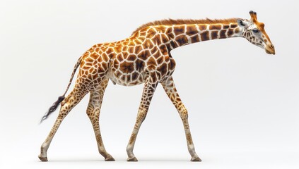 A Giraffe Walking on White Background