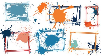 Artistic grunge frames in vector format with ink splatters and drips, perfect for creating distinctive illustrations.