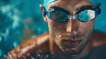 Fototapeta premium Male swimmer in the pool preparing for a competition