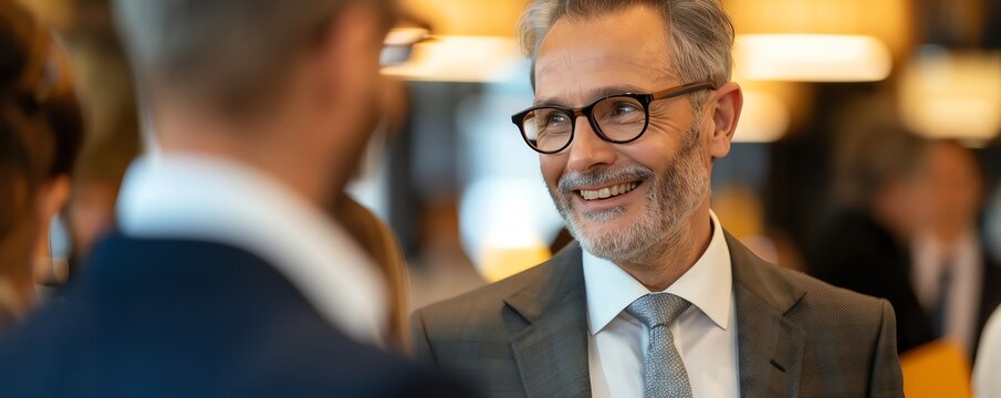 Vibrant business networking, luxurious hotel setting, diverse industry professionals, global connectivity essence,