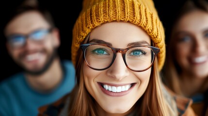 Obraz premium Young professionals in casual meeting, happy collaboration, business goal setting, team building,