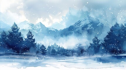 Winter watercolor Background vector aurora color theme