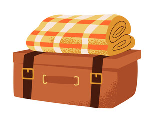 Suitcase with blanket isolated on white background. Flat vector illustration