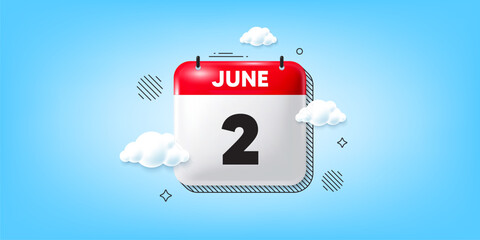 Calendar date of June 3d icon. 2nd day of the month icon. Event schedule date. Meeting appointment time. 2nd day of June. Calendar month date banner. Day or Monthly page. Vector