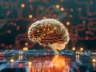 Artificial Intelligence Brain with Circuitry.