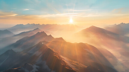 Drone Photograph of Mountain Range During Sunrise
