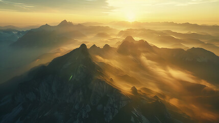 Drone Photograph of a Mountain Range During Sunrise