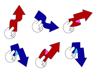 Vector illustration of a hand holding arrows in various directions