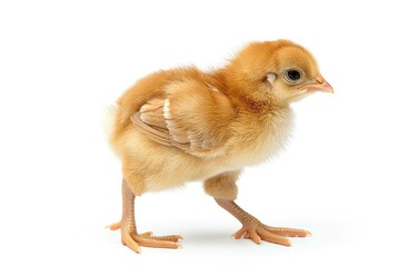 Obraz premium A Small Yellow Chickling Standing on White