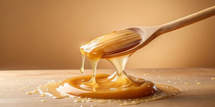 Liquid sugar wax being smeared with spatula on a beige background , beauty, skincare, hair removal, spa, sugaring