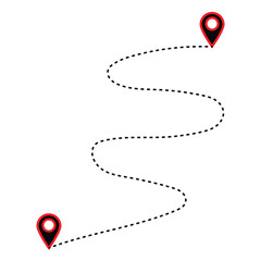 Route icon between two points with dotted path and location pin. Location pointer continuous one line drawing. GPS navigation line route mark. eps 10