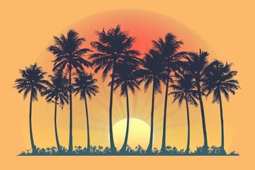Silhouettes of palm trees at sunset in a tropical paradise