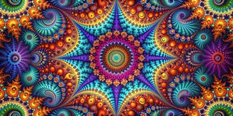 Fototapeta premium Intricate and colorful fractal background with repeating geometric shapes, fractal, abstract, pattern, design, digital
