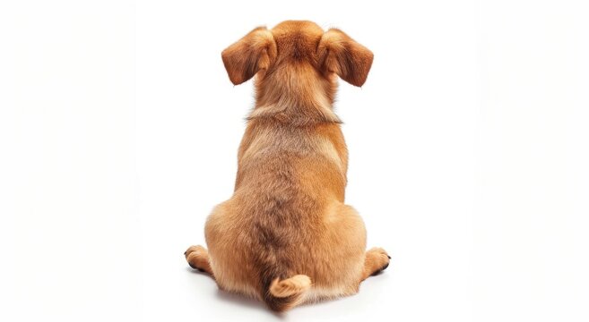 A Small Brown Puppy Sitting, Viewed From Behind