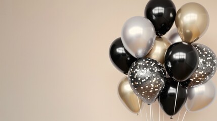 Fototapeta premium Elegant balloons in black, silver, and gold hues