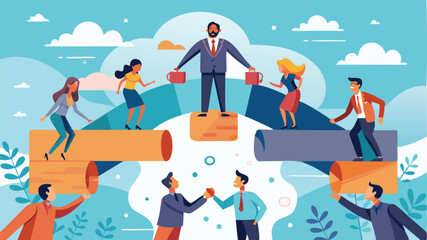 Teamwork and Collaboration: Giant Manager's Hand Bridges the Gap, Connecting Missing Pieces for Team Success